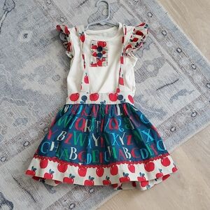 Eleanor Rose Girls Back to School Alphabet Soup Apple Dress Outfit Set Sz3-4y